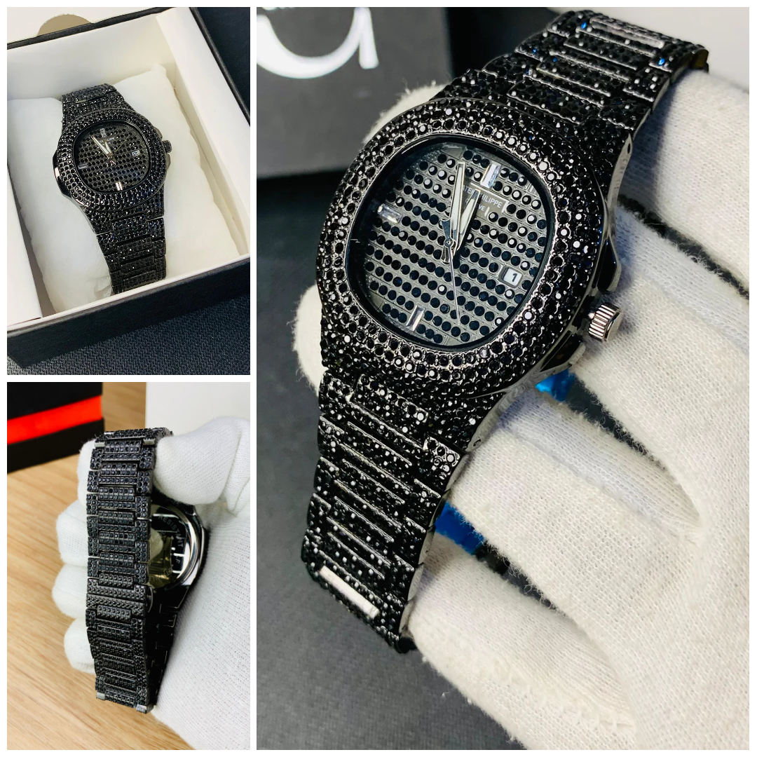 Blacked Iced Out Stain-less Steel Chain Watch For Mens Fashion (black Without Box) - Glasty.store
