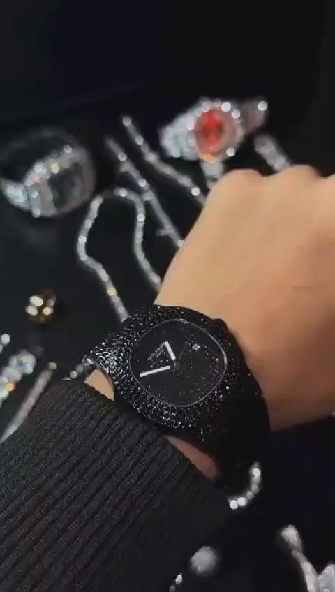 Blacked Iced Out Stain-less Steel Chain Watch For Mens Fashion (black Without Box)
